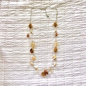 New York and Company long silver necklace with brown stones.